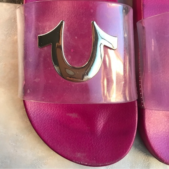 True religion fuschia pink and clear strap slides size 8 - Picture 9 of 11